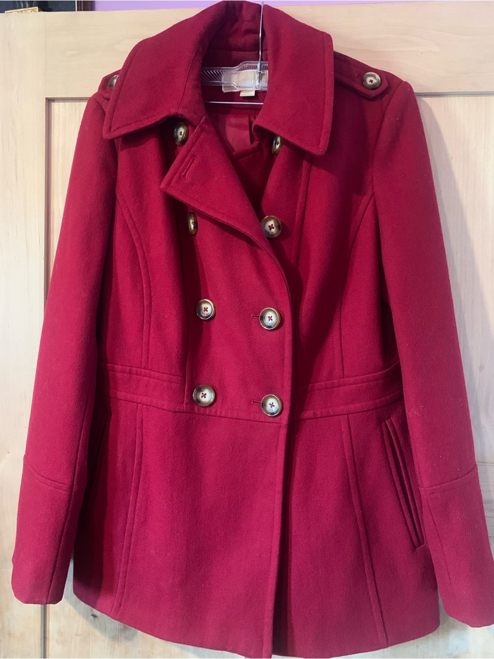 Women’s/Youth Michael Kors Red Double-Breasted Wool Blend Peacoat
